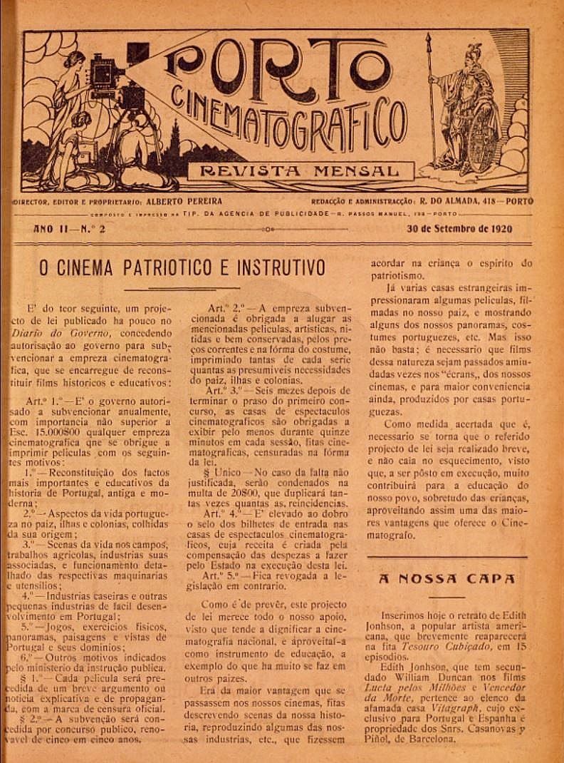 PORTO CINEMATOGRAFICO magazine side cover  Vol 2 No  2 30 September 1920