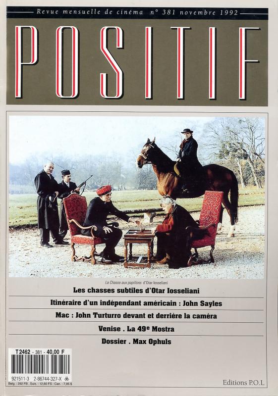 POSITIF magazine side cover Issue 381 November 1992