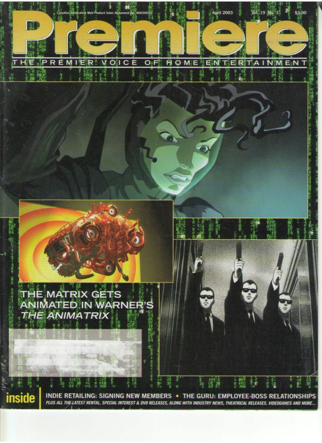 PREMIERE (Canada) magazine side cover  April 2003
