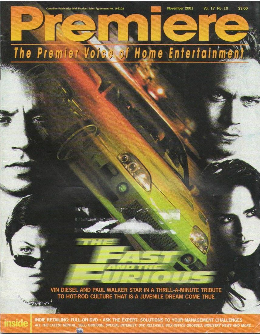 PREMIERE (Canada) magazine side cover  Vol 17 No  10  November 2001