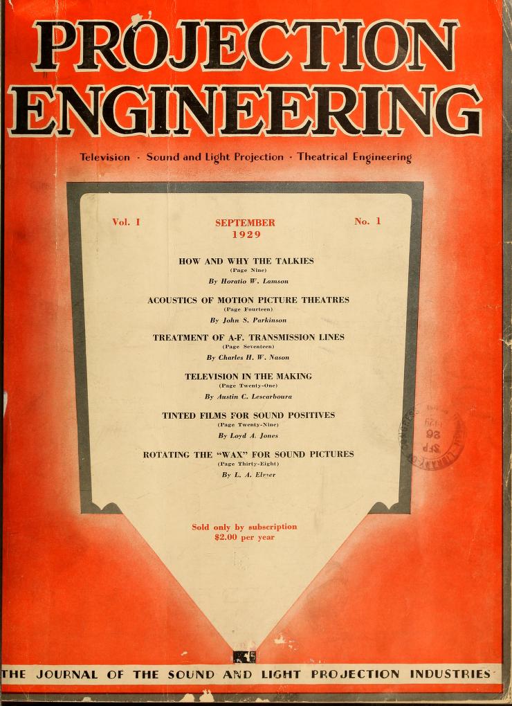 PROJECTION ENGINEERING magazine side cover Issue 1 September 1929