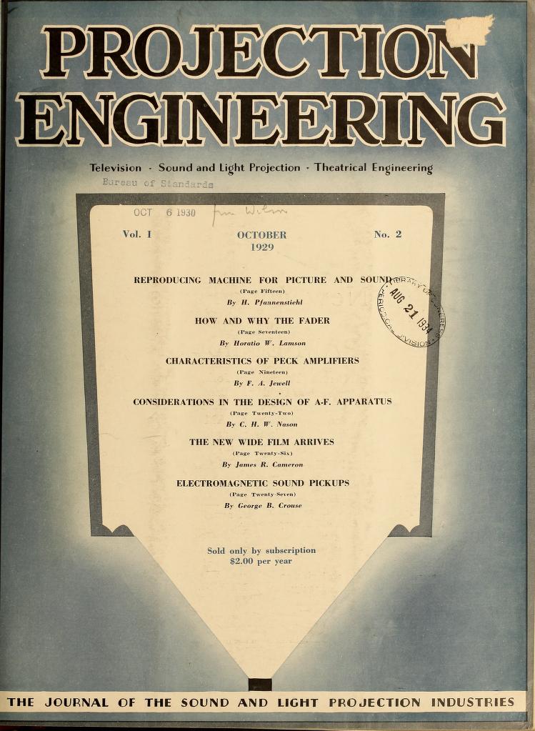 PROJECTION ENGINEERING magazine side cover October 1929
