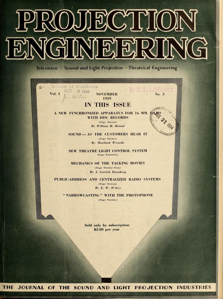 PROJECTION ENGINEERING magazine side cover November 1929