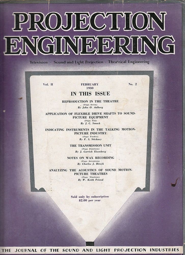 PROJECTION ENGINEERING magazine side cover February 1930