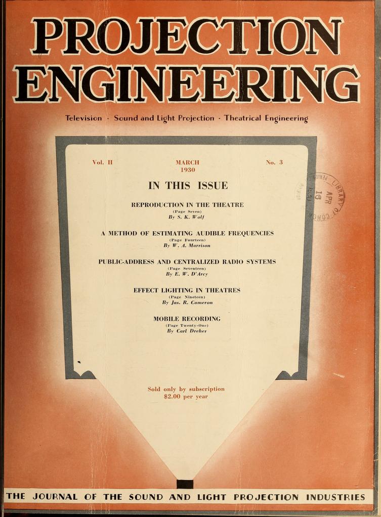 PROJECTION ENGINEERING magazine side cover March 1930