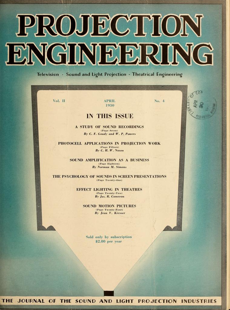 PROJECTION ENGINEERING magazine side cover April 1930