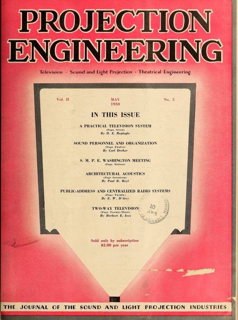 PROJECTION ENGINEERING magazine side cover May 1930