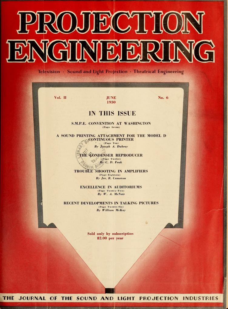PROJECTION ENGINEERING magazine side cover June 1930