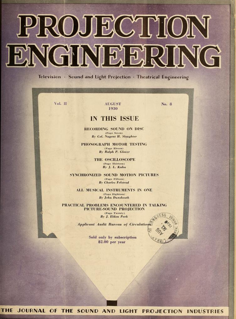 PROJECTION ENGINEERING magazine side cover August 1930
