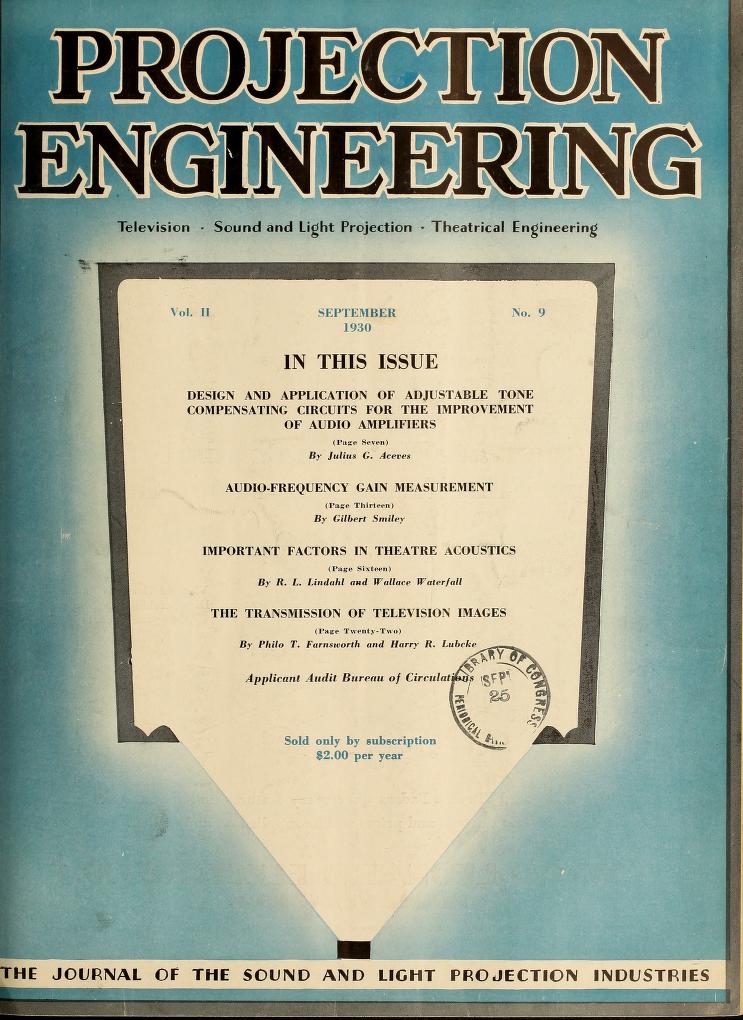 PROJECTION ENGINEERING magazine side cover September 1930