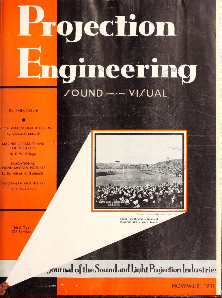 PROJECTION ENGINEERING magazine side cover November 1931