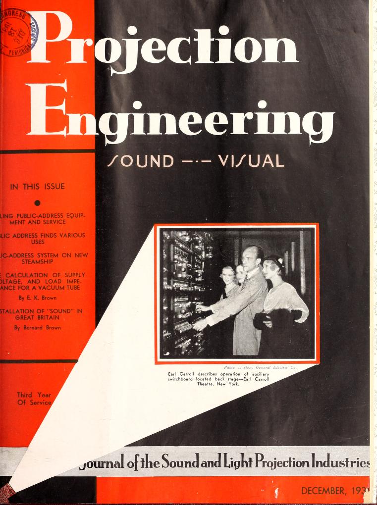 PROJECTION ENGINEERING magazine side cover December 1931