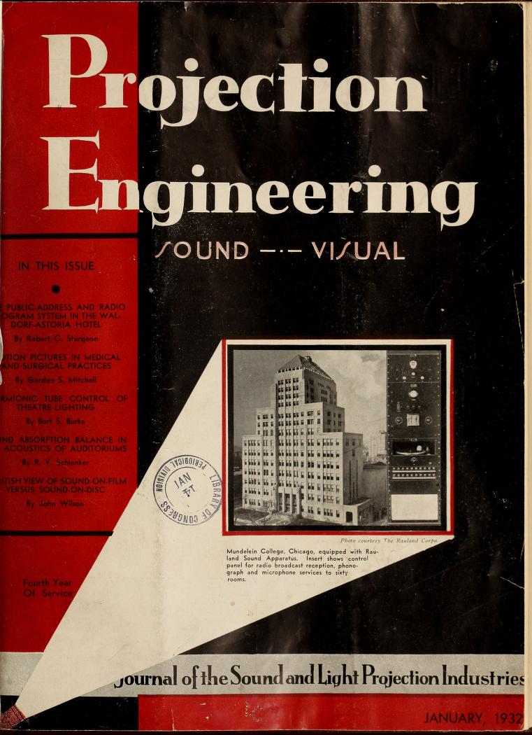 PROJECTION ENGINEERING magazine side cover January 1932