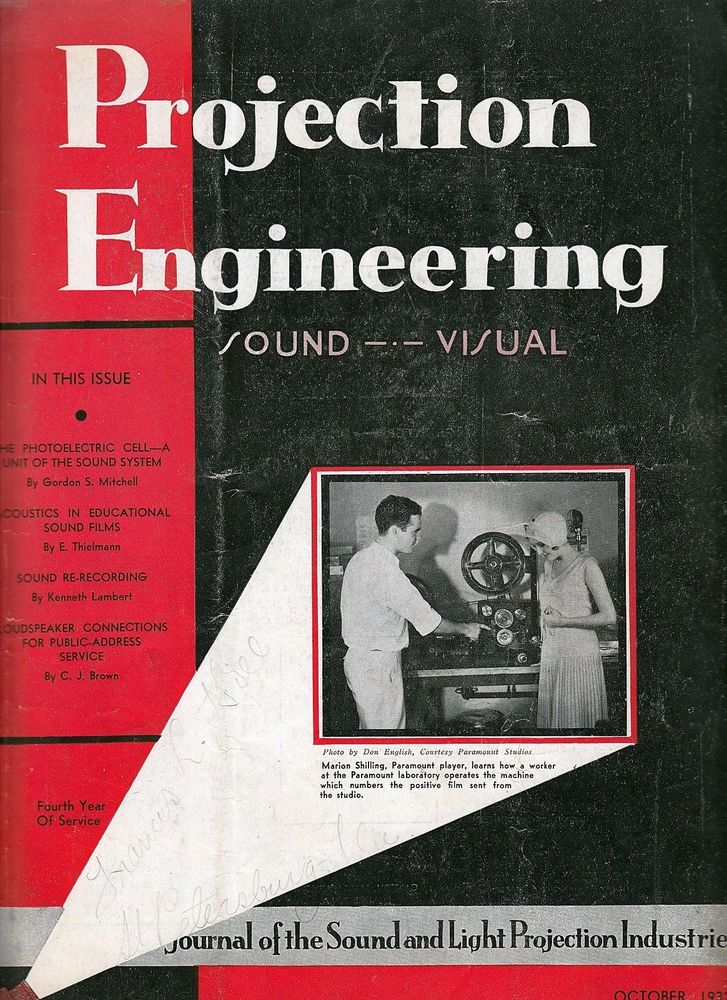 PROJECTION ENGINEERING magazine side cover October 1932