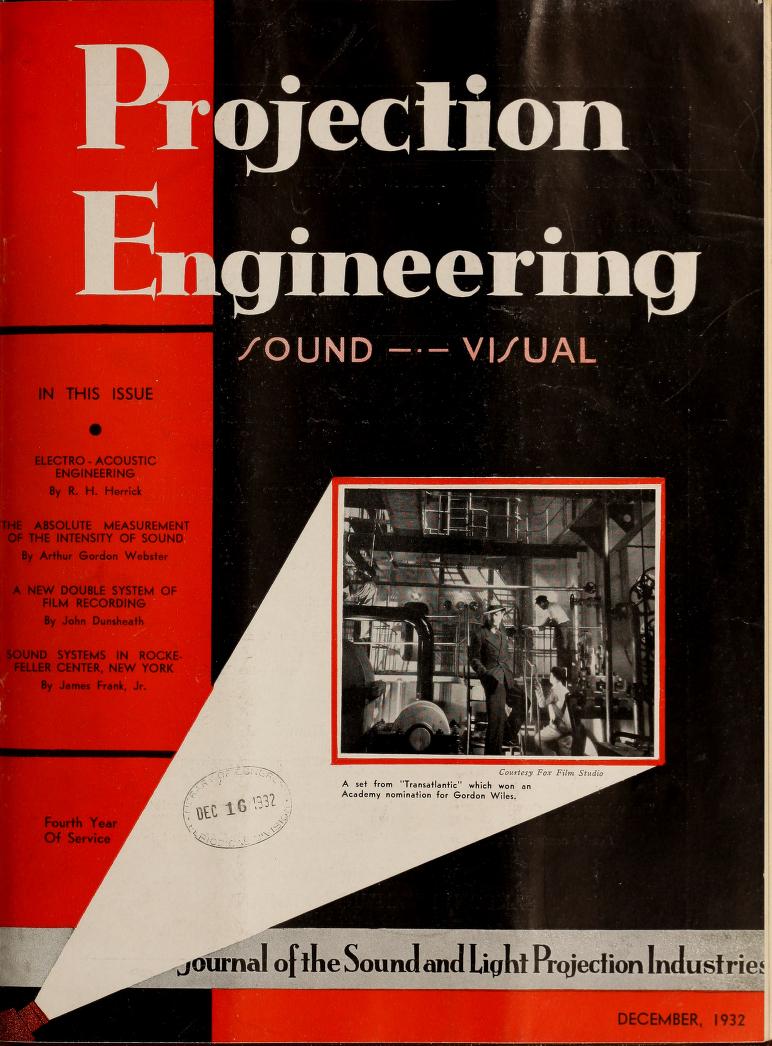 PROJECTION ENGINEERING magazine side cover December 1932