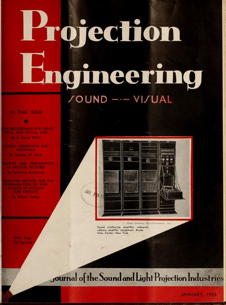 PROJECTION ENGINEERING magazine side cover January 1933