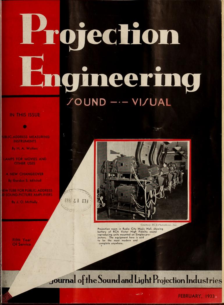 PROJECTION ENGINEERING magazine side cover February 1933