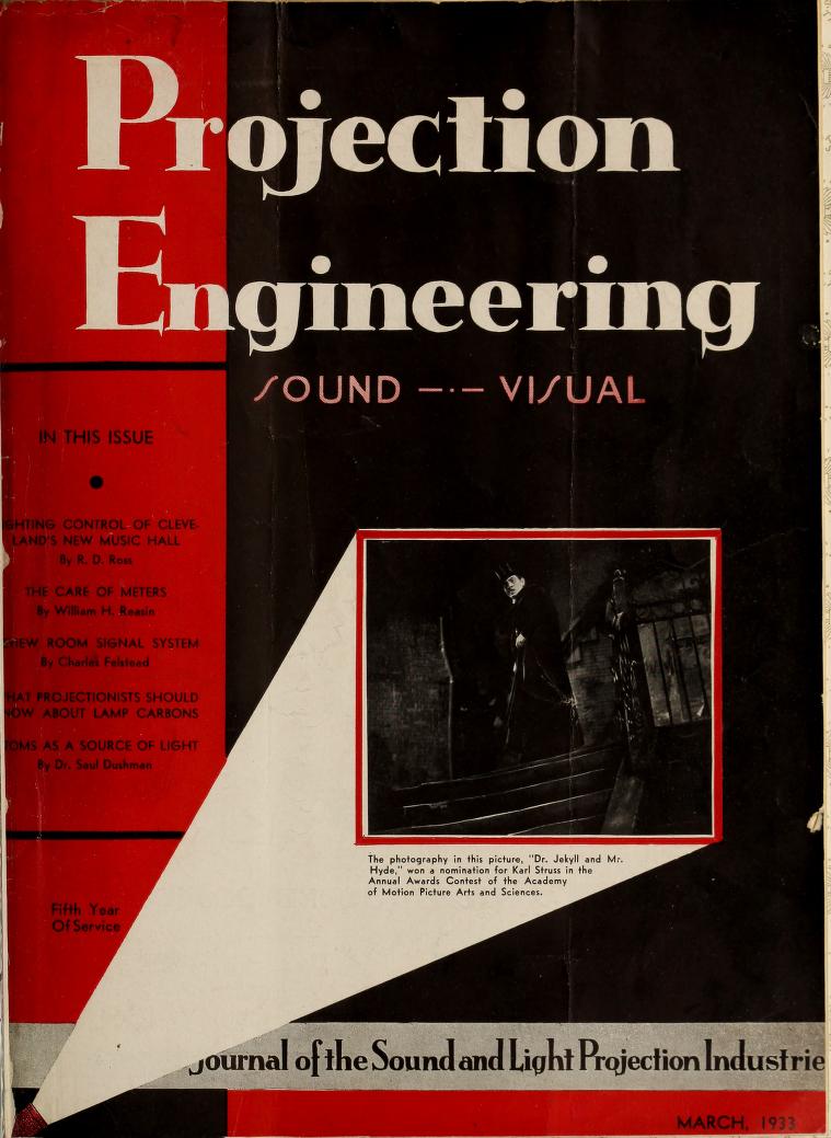 PROJECTION ENGINEERING magazine side cover March 1933