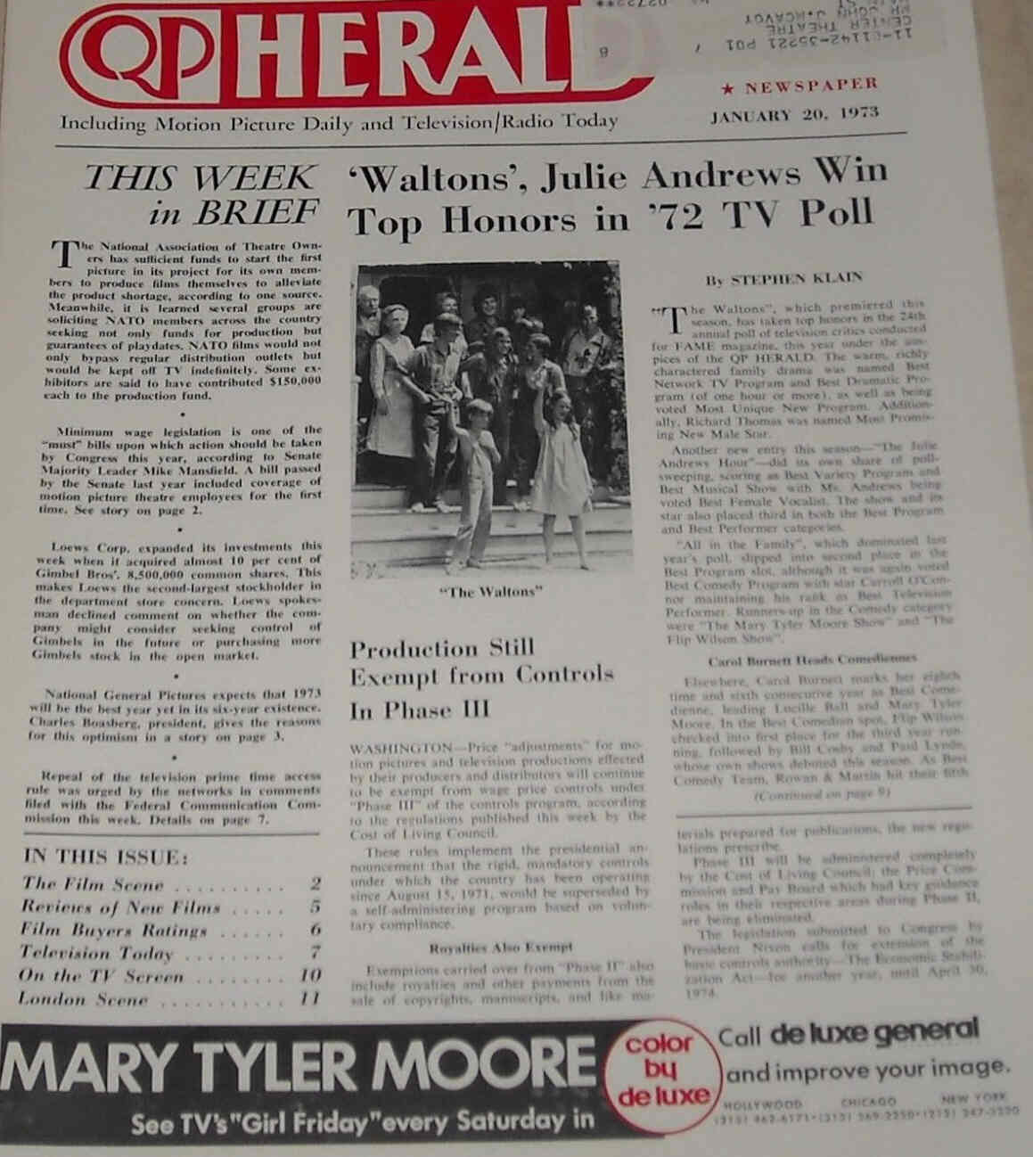 QP HERALD magazine side cover 20 January 1973