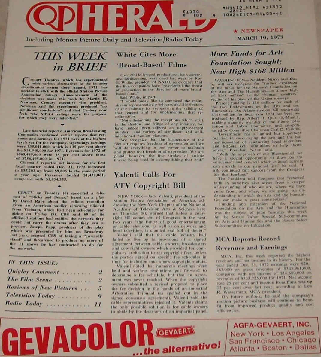 QP HERALD magazine side cover 10 March 1973