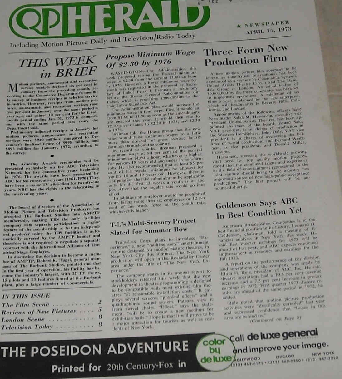 QP HERALD magazine side cover 14 April 1973