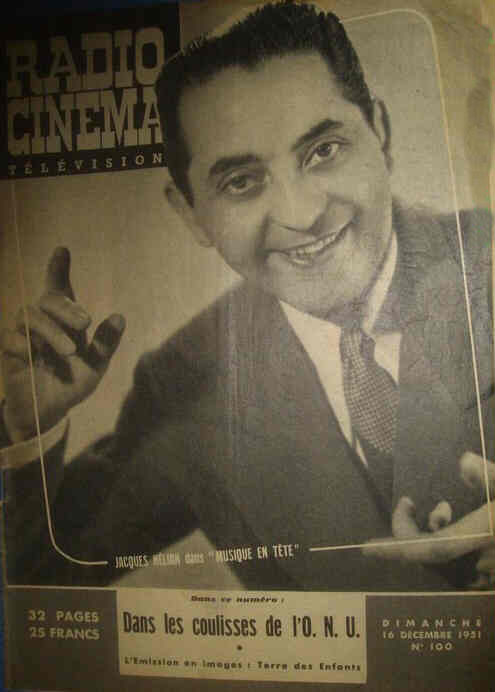 RADIO CINEMA TELEVISION/TELERAMA magazine side cover Issue 100 16 December 1951