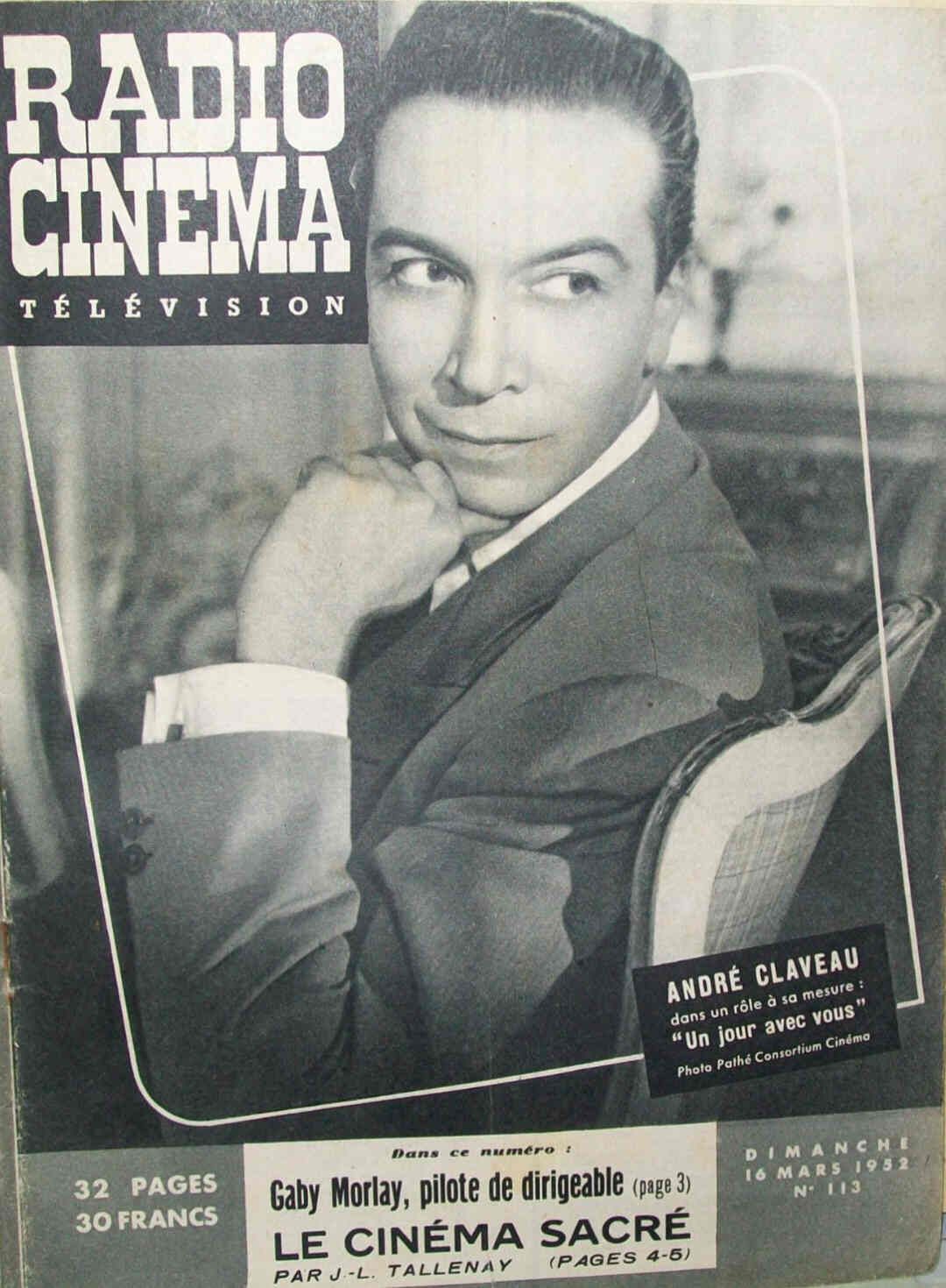 RADIO CINEMA TELEVISION/TELERAMA magazine side cover Issue 113 16 March 1952