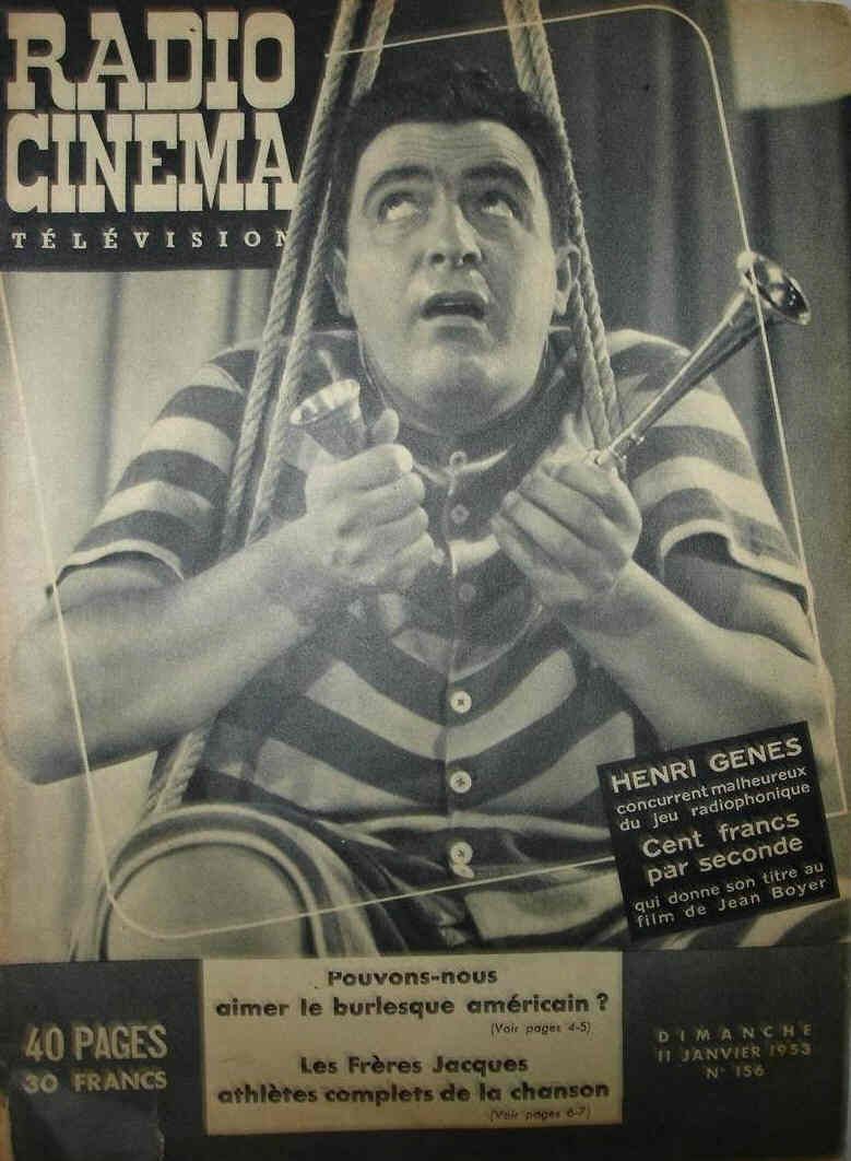 RADIO CINEMA TELEVISION/TELERAMA magazine side cover Issue 156 11 January 1953