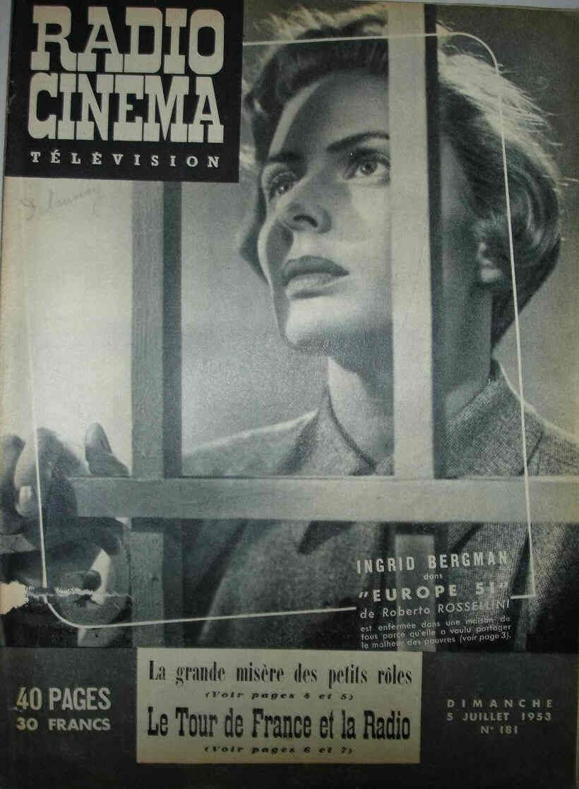 RADIO CINEMA TELEVISION/TELERAMA magazine side cover Issue 181 5 July 1953
