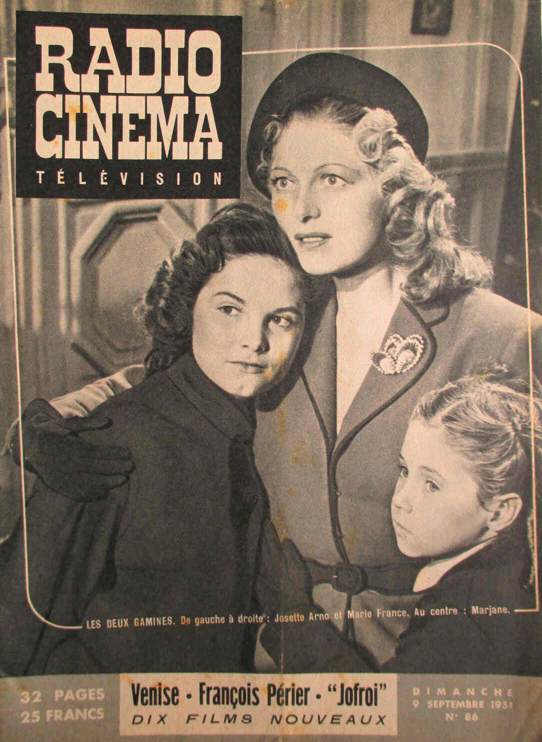RADIO CINEMA TELEVISION/TELERAMA magazine side cover Issue 86 9 September 1951