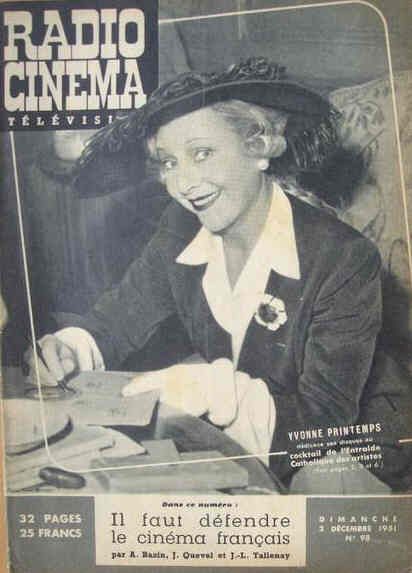 RADIO CINEMA TELEVISION/TELERAMA magazine side cover Issue 98 2 December 1951