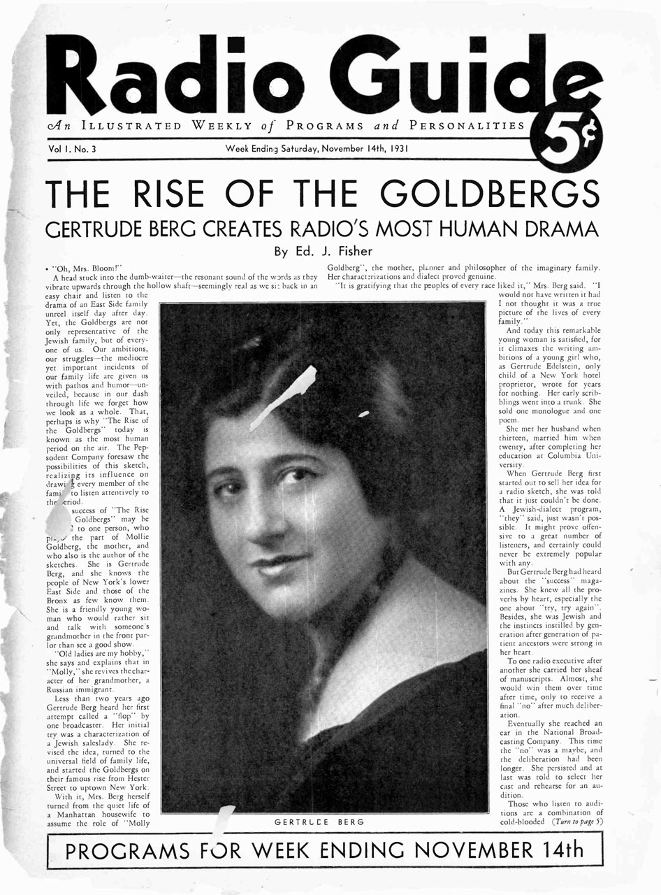 RADIO GUIDE magazine side cover  Vol 1 No  3 14 November 1931