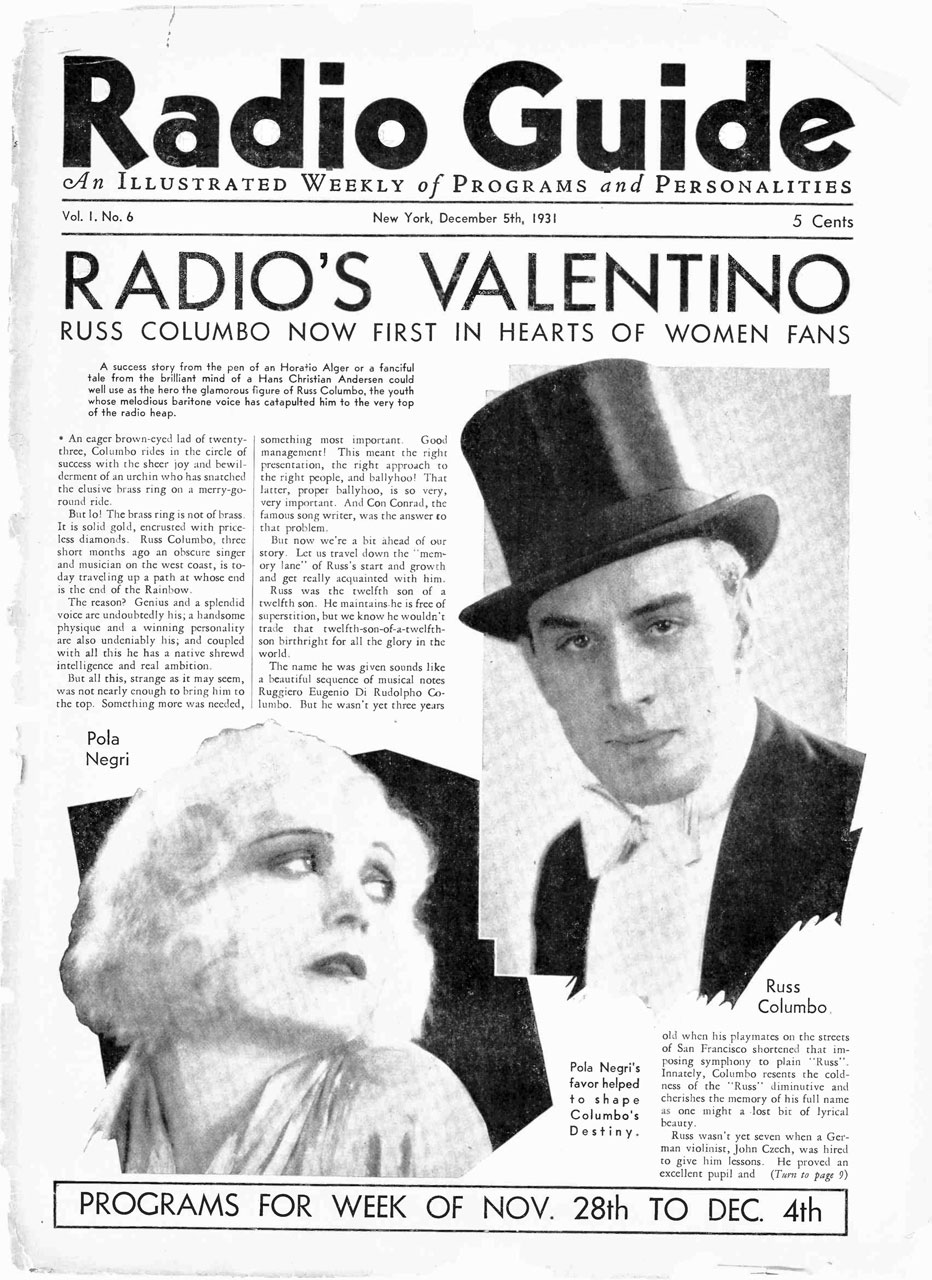 RADIO GUIDE magazine side cover  Vol 1 No  6 5 December 1931