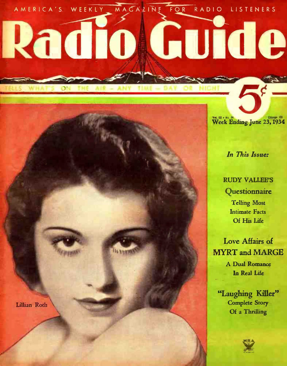 RADIO GUIDE magazine side cover 23 June 1934