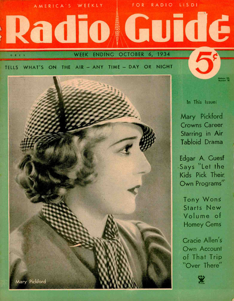 RADIO GUIDE magazine side cover 6 October 1934