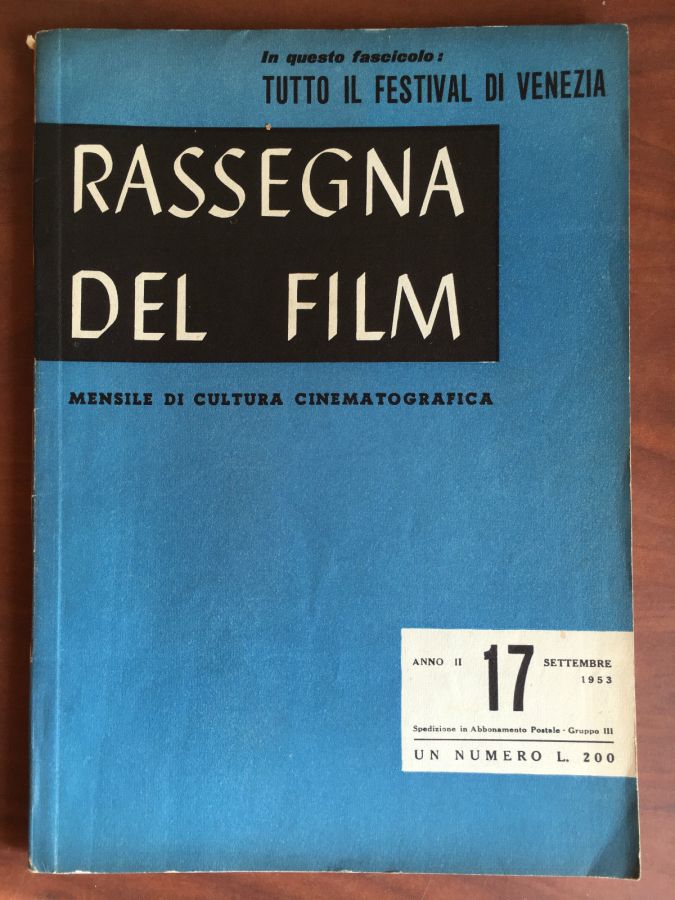 RASSEGNA DEL FILM magazine side cover Issue 17 September 1953