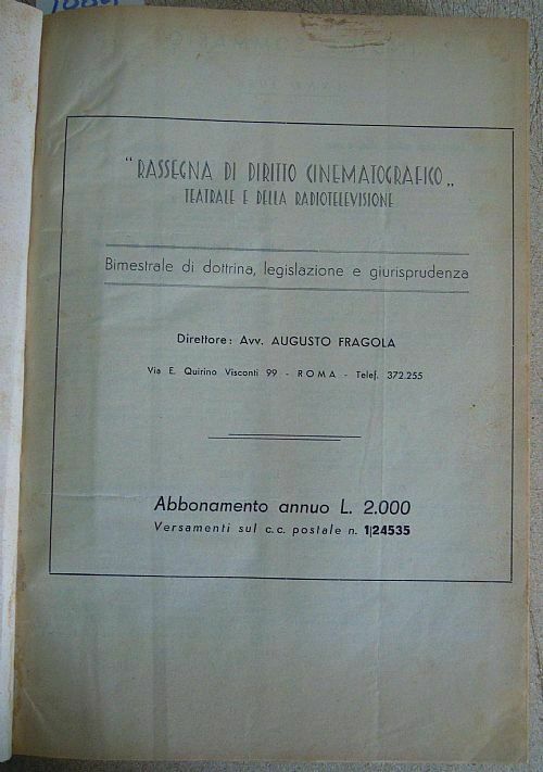 RASSEGNA DI DIRITTO CINEMATOGRAFICO TEATRALE E DELLA RADIOTELEVISIONE magazine side cover   