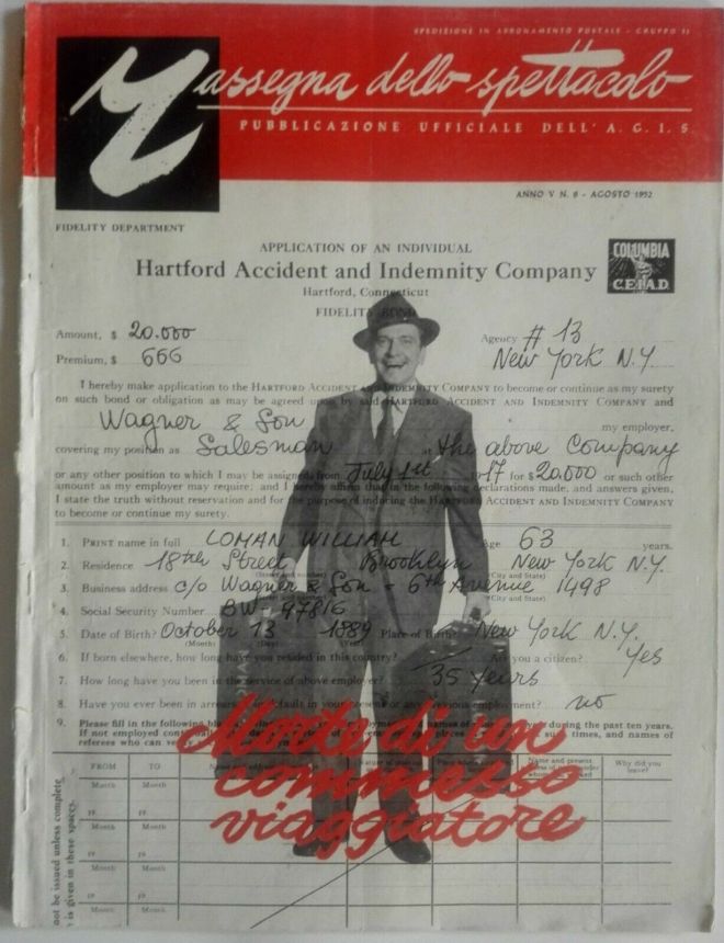 RASSEGNA DELLO SPETTACOLO magazine side cover  August 1952