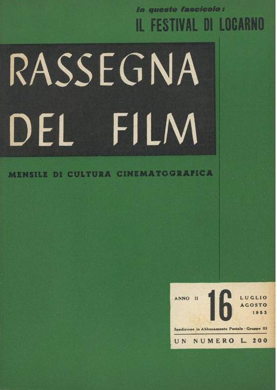 RASSEGNA DEL FILM magazine side cover Issue 16  July/August 1953