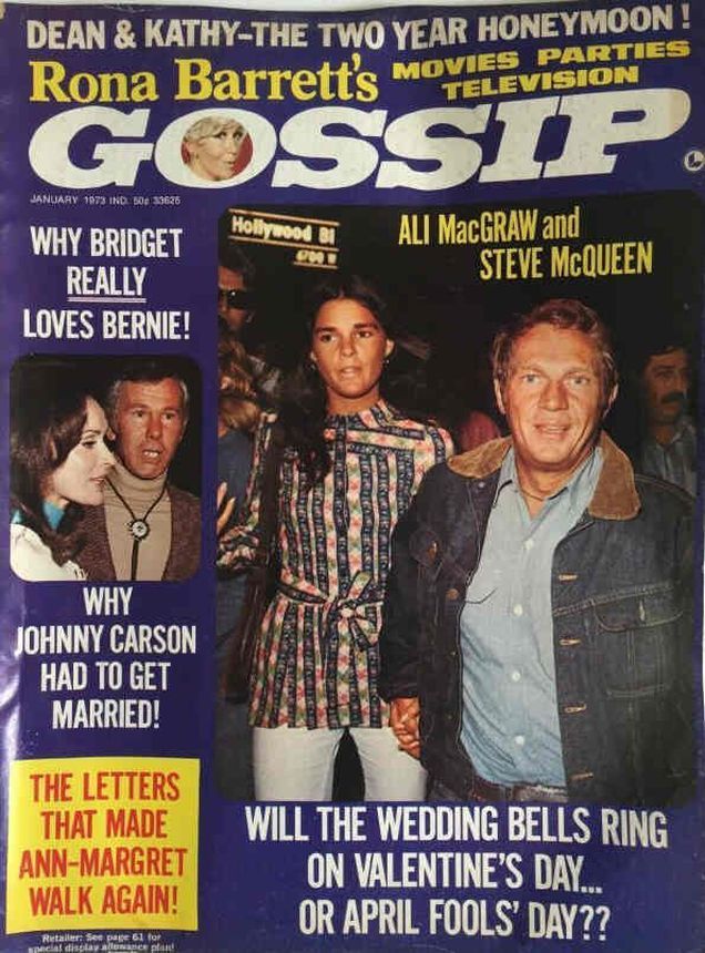 RONA BARRETTS GOSSIP magazine side cover Issue 2 January 1973
