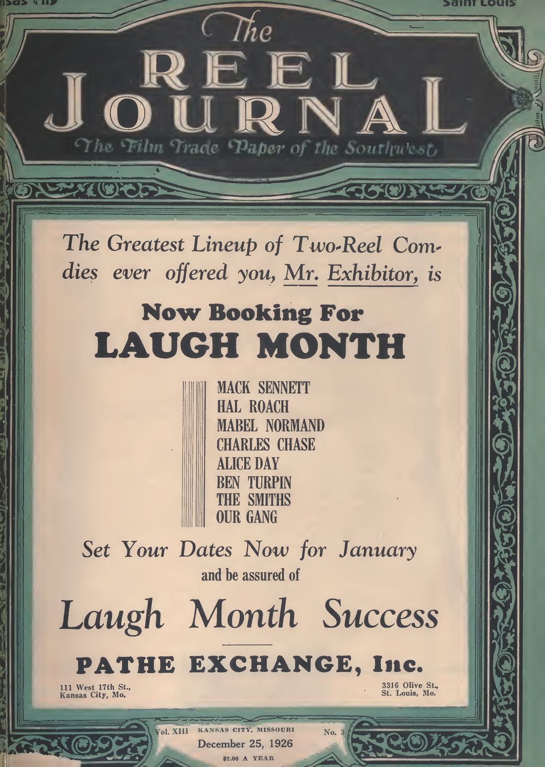 REEL JOURNAL magazine side cover 25 December 1926