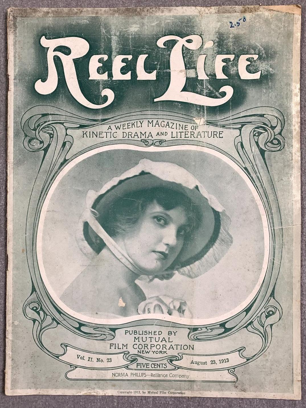 REEL LIFE magazine side cover 23 August 1913
