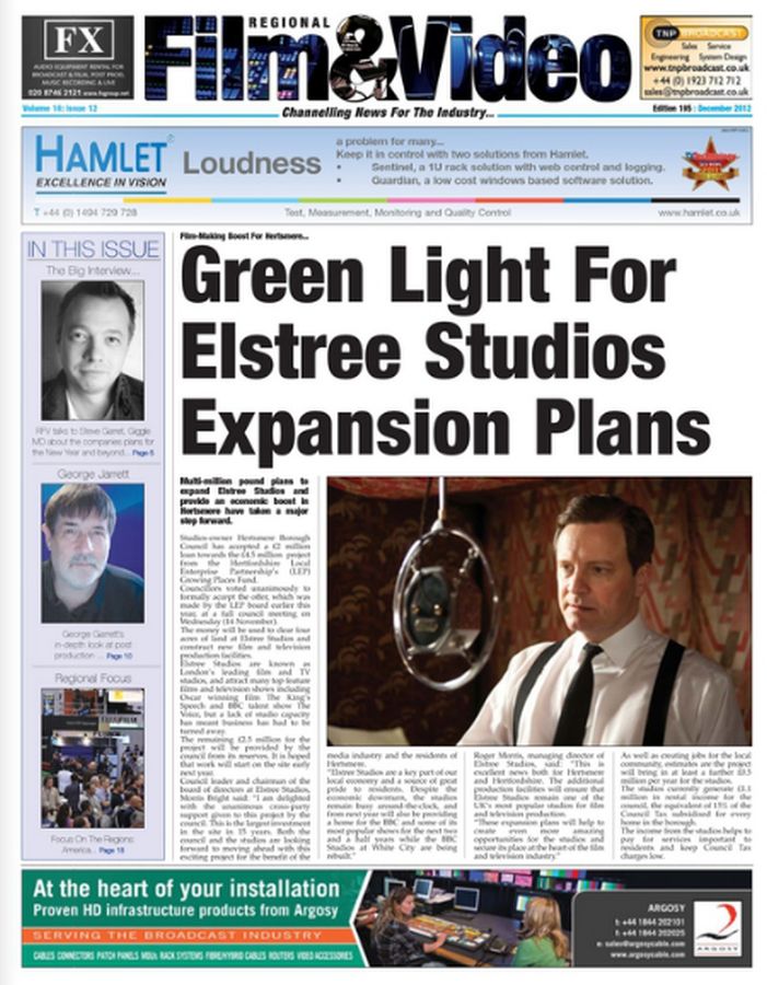 REGIONAL FILM AND VIDEO magazine side cover December 2012
