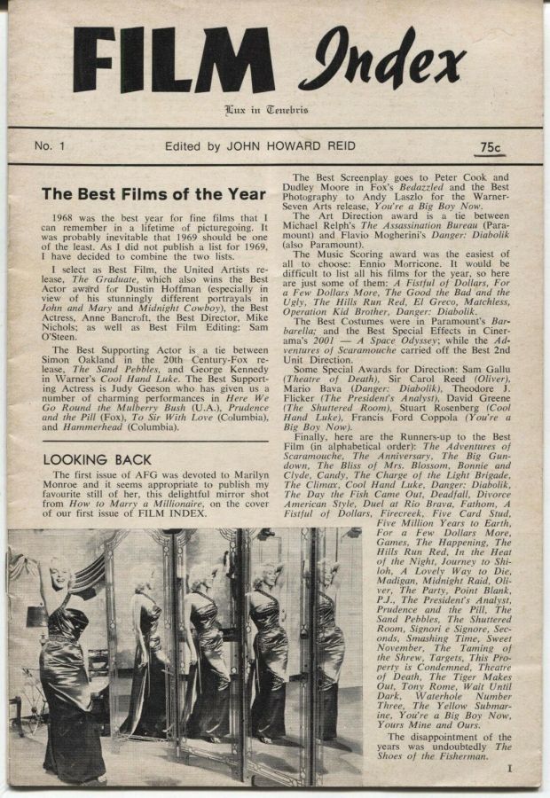 FILM INDEX magazine side cover Issue 1  1970
