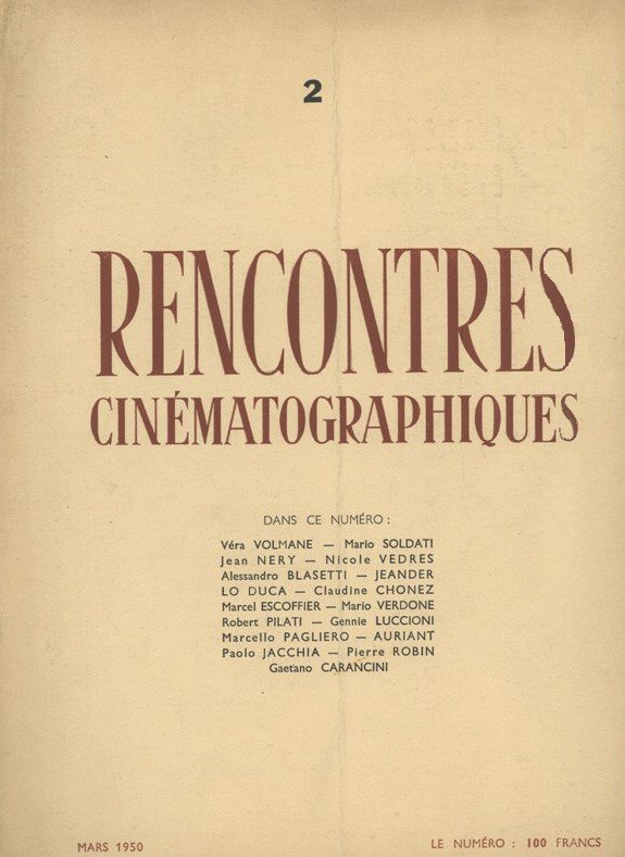 RENCONTRES CINEMATOGRAPHIQUES magazine side cover Issue 2  March 1950