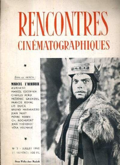 RENCONTRES CINEMATOGRAPHIQUES magazine side cover Issue 3  July 1950