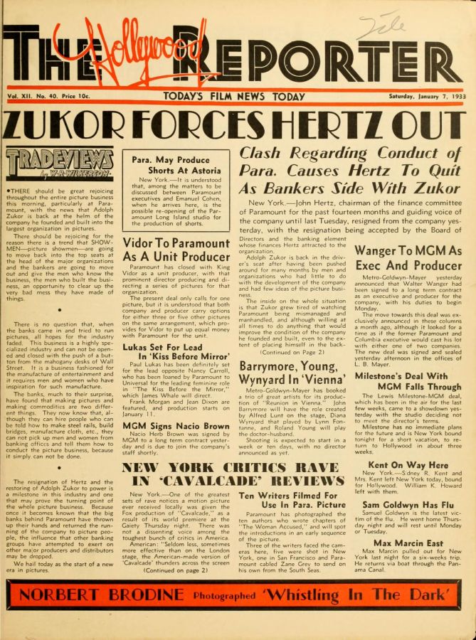 HOLLYWOOD REPORTER | THE magazine side cover 7 January 1933