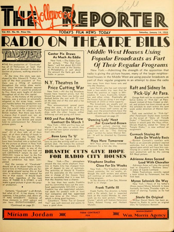 HOLLYWOOD REPORTER | THE magazine side cover 14 January 1933