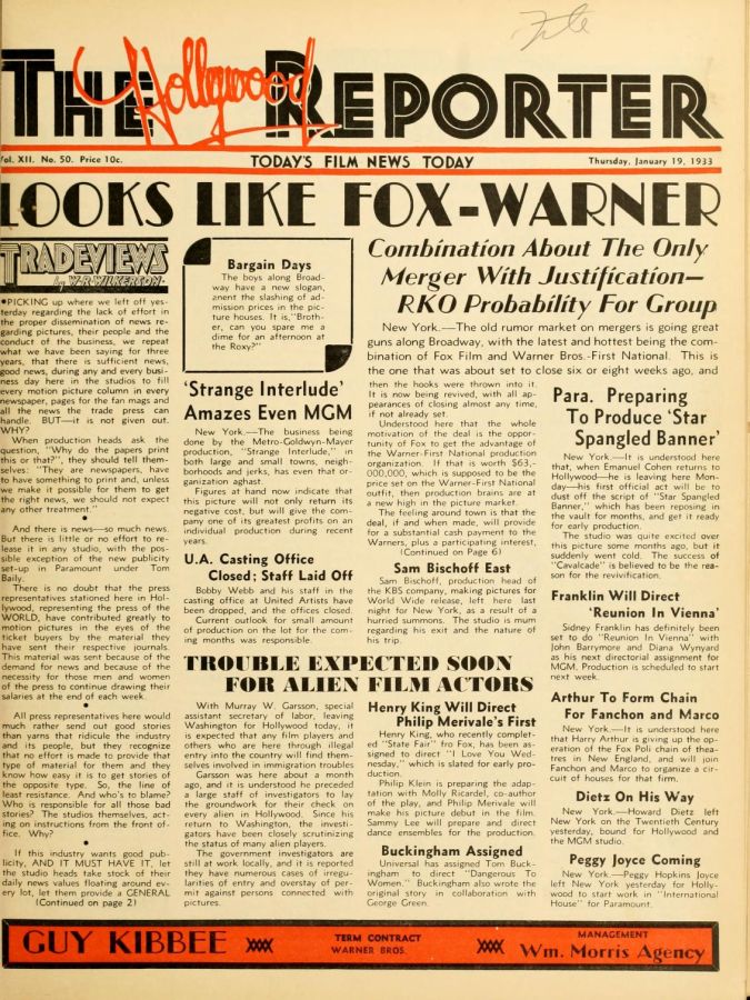 HOLLYWOOD REPORTER | THE magazine side cover 19 January 1933