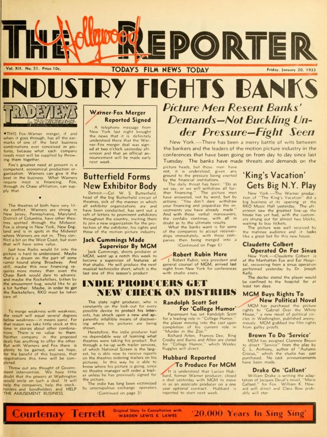 HOLLYWOOD REPORTER | THE magazine side cover 20 January 1933